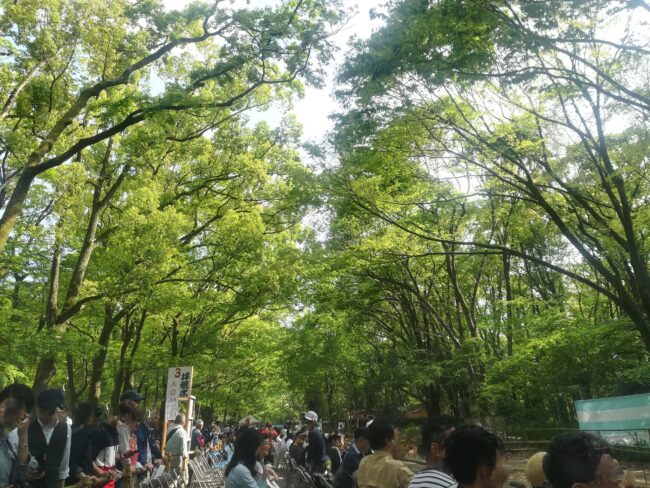 流鏑馬練習の時間が近づくにつれ席が埋まっていく